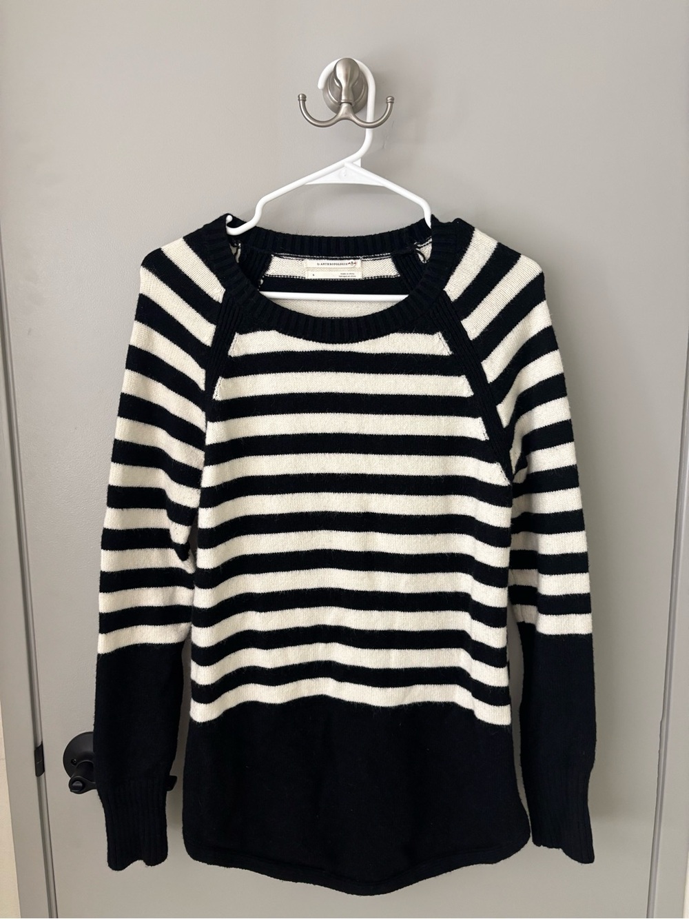 Anthropologie Black and White Striped Crewneck Sweater